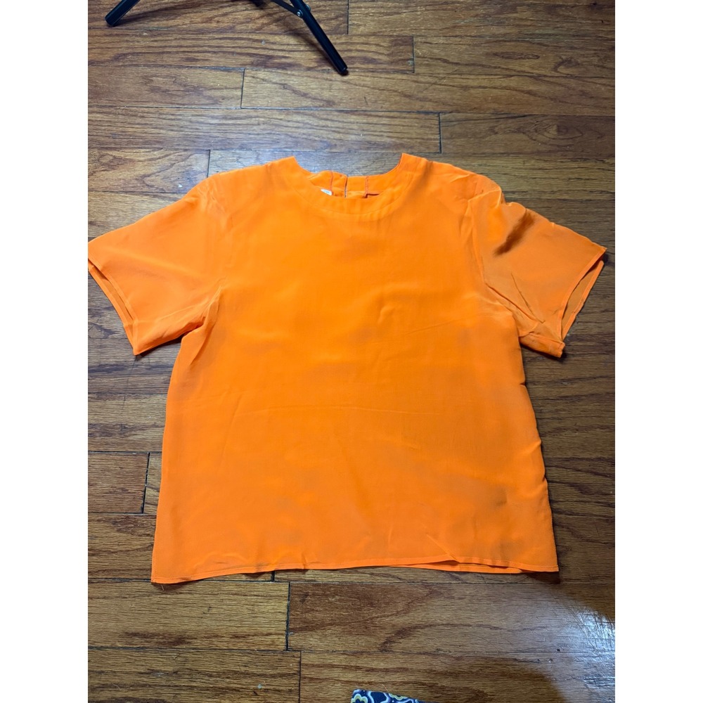 Nordstrom‎ Petite Focus Vintage 100% Silk Short Sleeve Blouse Orange Size 8